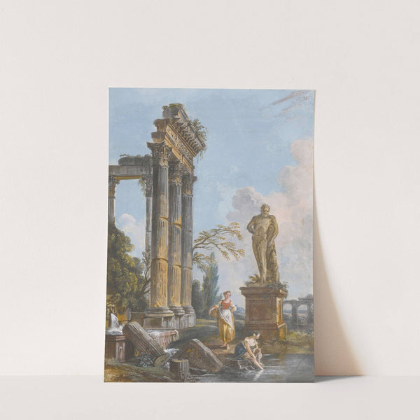 A View Of A Ruined Temple With Washerwomen by Jean-Baptiste Lallemand