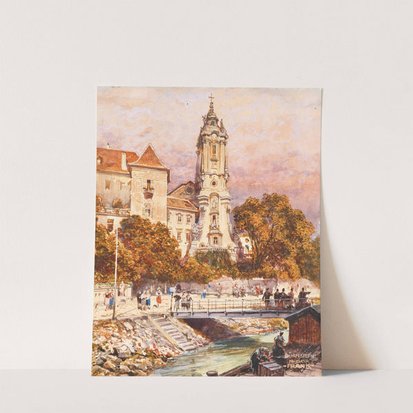 A view of Dürnstein monastery, the shipping pier in the foreground by Friedrich Frank
