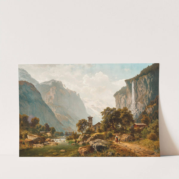 A view of Lauterbrunnen and Staubbach Falls, Switzerland by Johann Joseph Jansen