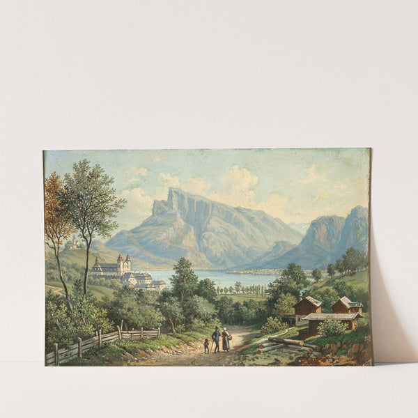 A View of Mondsee Monastery and the Drachenwand by Hubert Sattler