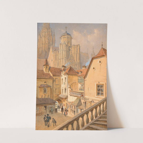 A view of St. Stephen’s Cathedral from a passage house in Wollzeile by Carl Goebel