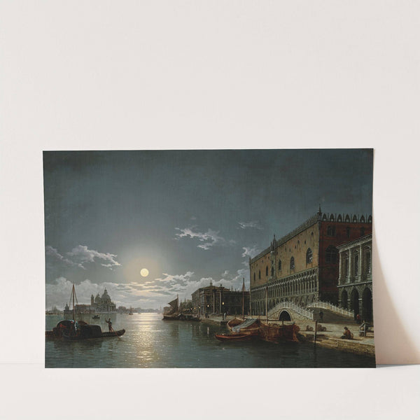 A View of the Bacino di San Marco with the Doge's Palace and the Church of Santa Maria della Salute in the Distance, by Moonlight by Henry Pether
