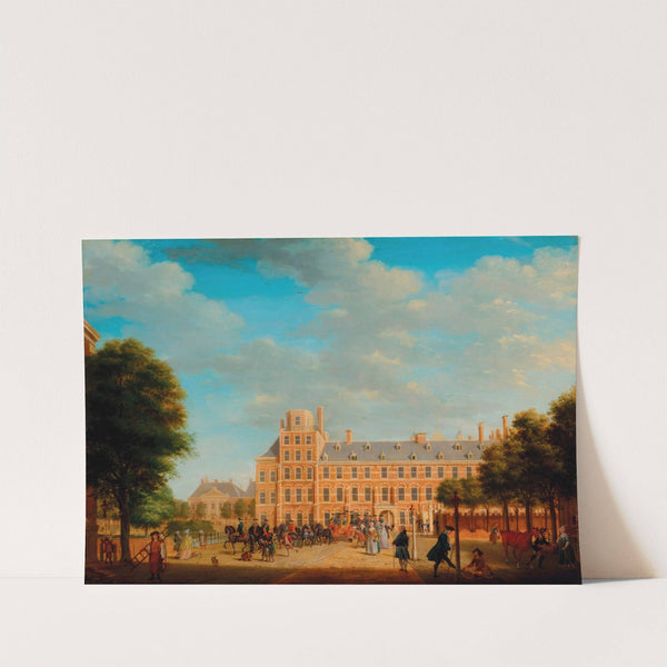 A view of The Hague, with Prince William V and Duke Louis Ernest of Brunswick-Lüneburg leaving the Buitenhof by Tethart Philip Christian Haag