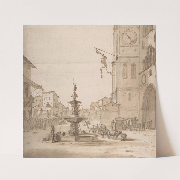 A View of the Piazza del Duomo, Messina, with the Fountain of Orion, the Cathedral to the right (late 17th century) by Willem Schellinks