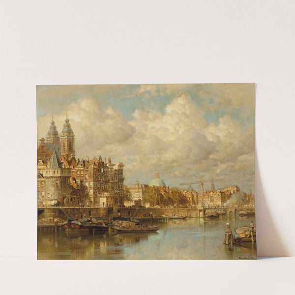 A view of the Prins Hendrikkade with the St Nicolaas Church, he Schreierstoren and the Lutherian church, Amsterdam by Johannes Christiaan Karel Klinkenberg