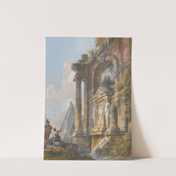 A View Of The Pyramid Of Caius Cestius And Ancient Ruins With A Soldier And Young Lady In The Foreground by Jean-Baptiste Lallemand