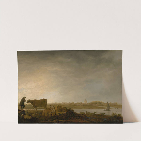 A View of Vianen with a Herdsman and Cattle by a River (c. 1643) by Aelbert Cuyp