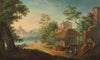 A village by a river with anglers and peasants