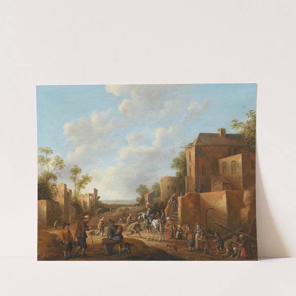 A village landscape with country folk near a tavern by Joost Cornelisz Droochsloot