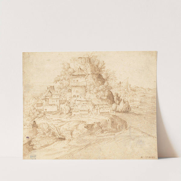A Village Nestled at the Foot of a Hill (recto) by Circle of Giorgione (Giulio Campagnola)