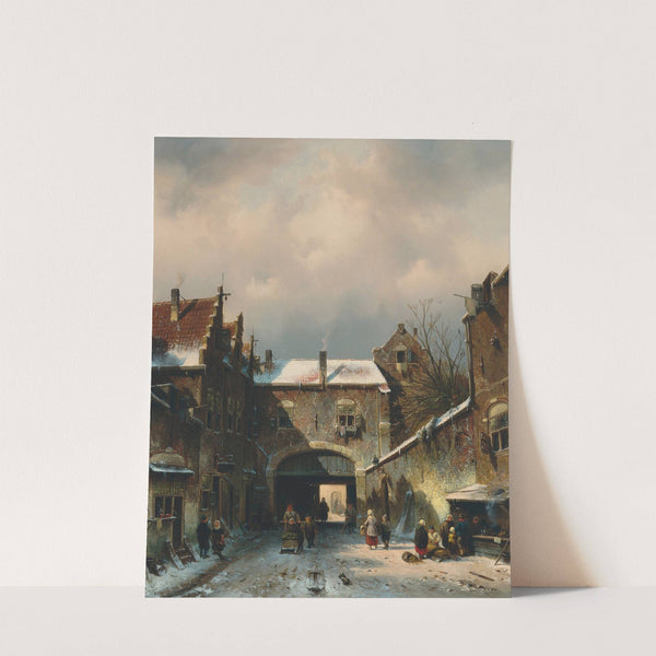 A village street scene in winter by Charles Leickert