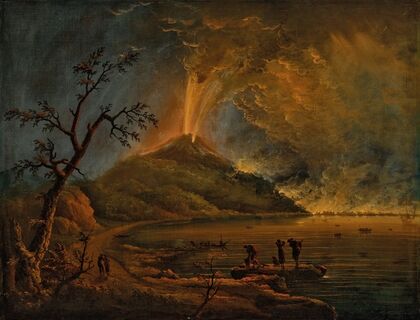 A volcano erupting at night, possibly Mount Etna