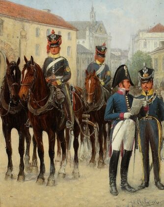 A war commissary, an officer and a transportation soldier