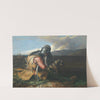 A warrior with his dog in an extensive landscape by William Borthwick Johnstone