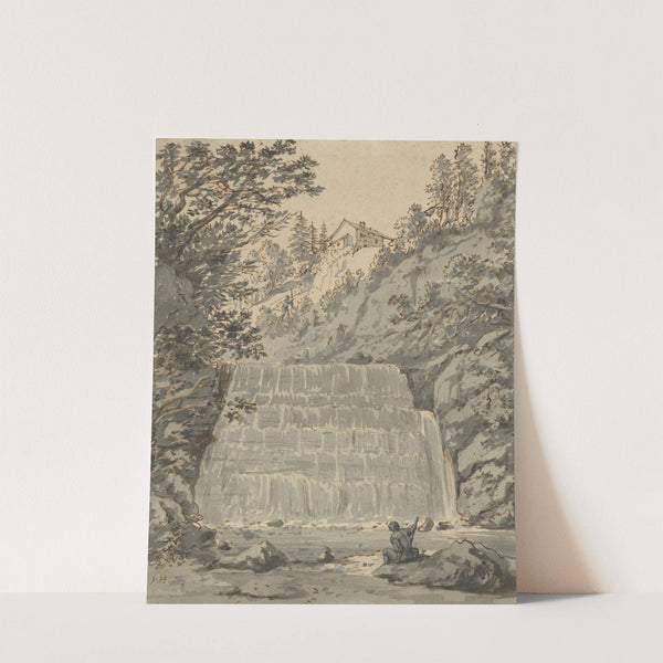 A Waterfall in Switzerland with a Resting Wayfarer by Jan Hackaert