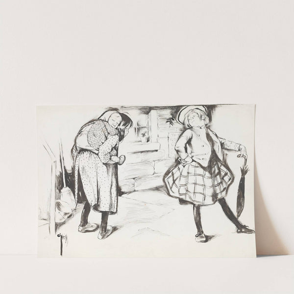 A wealthy girl turns up her nose at a poor girl, who is carrying a baby on her back. (1902) by Rose Cecil O'''Neill