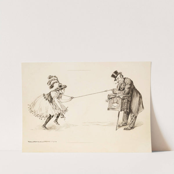 A wealthy man leans on a box with a picture of a gagged woman, representing the press (1909) by William Henry Walker