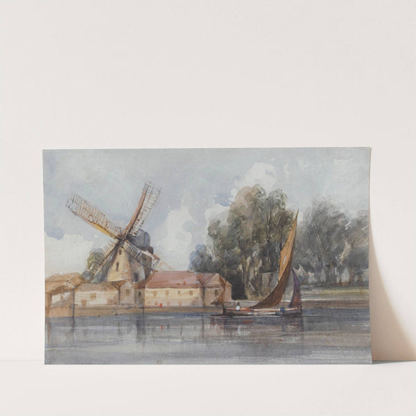 A Wherry Passing A Windmill And Farm Buildings by Thomas Shotter Boys