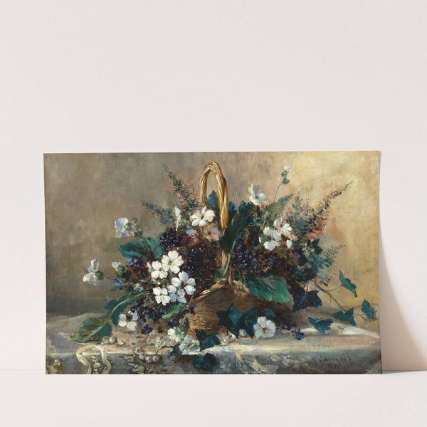 A Wicker Basket with Black Hellebore and Violets by Eugène Henri Cauchois