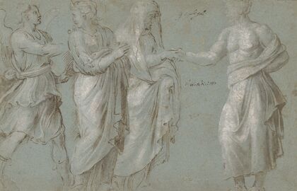 A Winged Figure, two Women, and a Man