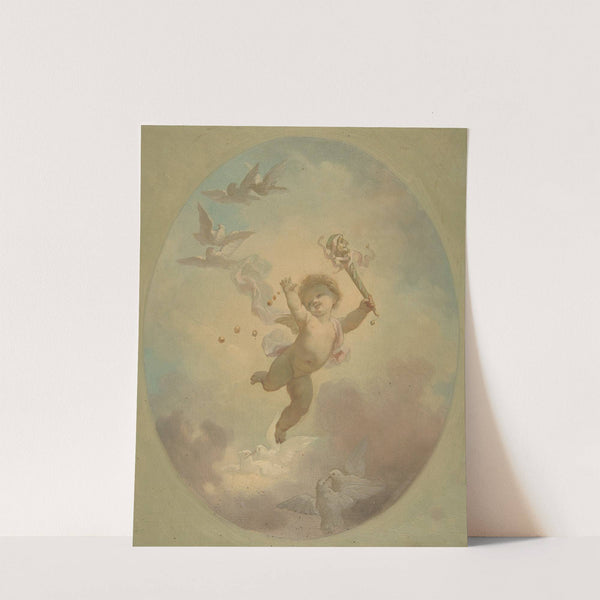 A winged putto and turtle doves by Jules-Edmond-Charles Lachaise