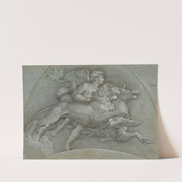 A Winged Putto Riding a Sea Horse and a Lion by Denys Calvaert