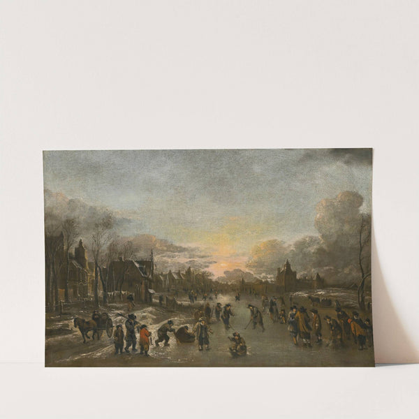 A Winter Landscape At Sunset With Figures Playing Kolf On The Ice by Circle of Aert van der Neer