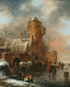 A winter landscape with a fortified town