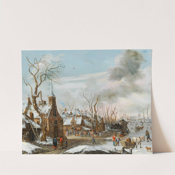 A winter landscape with a market scene by Salomon Rombouts