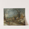 A winter landscape with figures by a frozen river in a village by Frans De Momper