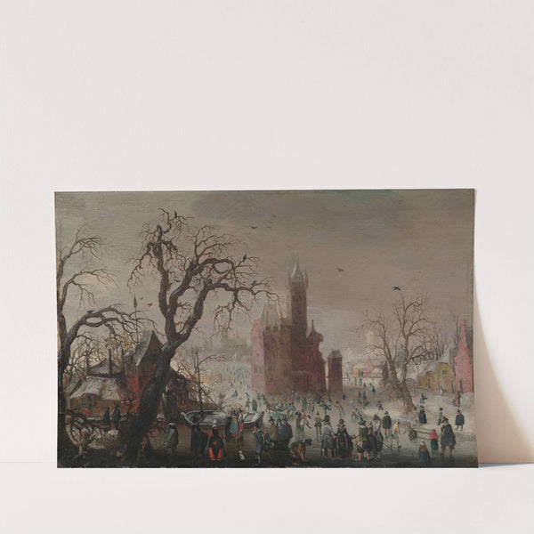 A Winter Landscape with Ice Skaters and an Imaginary Castle (ca. 1615–20) by Christoffel van den Berghe