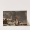 A winter landscape, with iceskaters and a church beyond by Anthonie Beerstraaten