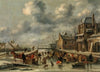A winter landscape with skaters on a frozen river