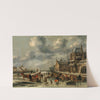 A winter landscape with skaters on a frozen river by Nicolaes Molenaer