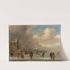 A winter landscape with skaters on the ice by Nicolaes Molenaer