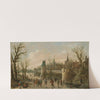 A winter landscape with townspeople ice skating before a fortified town by Jan van Goyen