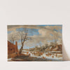 A winter landscape with travellers and other figures on ice by Pieter de Molijn