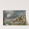 A winter landscape with travellers by a river by Francesco Foschi