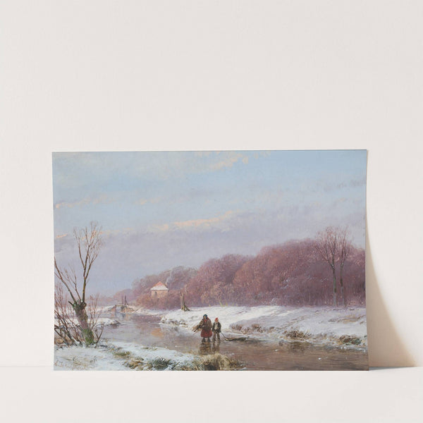 A winter Landscape With Wood Gatherers On The Ice by Andreas Schelfhout