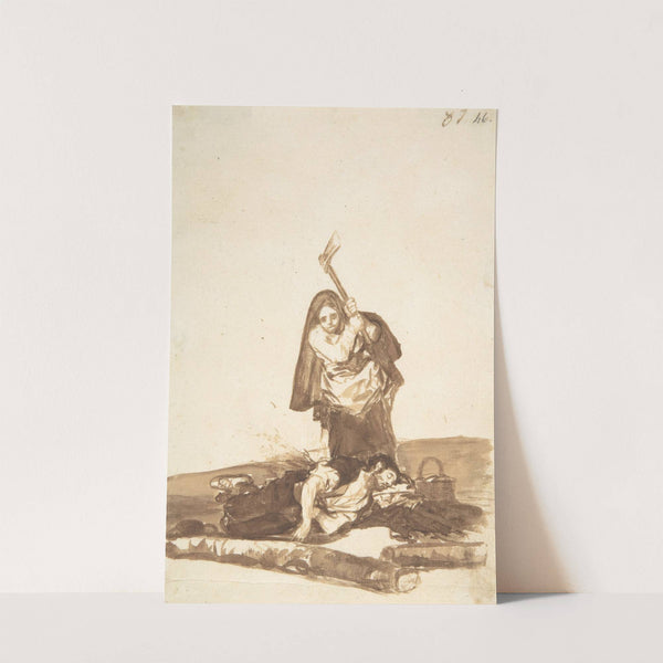 A woman about to attack a sleeping man with an axe (ca. 1812–20) by Francisco de Goya