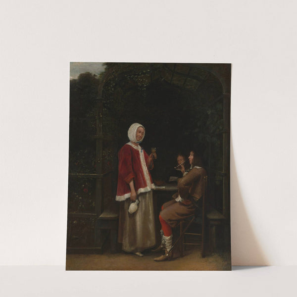 A Woman and Two Men in an Arbor by Pieter De Hooch