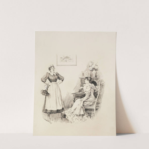 A woman at her desk talks with her maid. (1895) by William Henry Walker