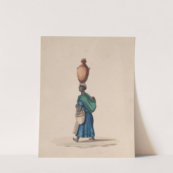 A woman carrying a vessel on her head and a child on her back by Francisco Fierro