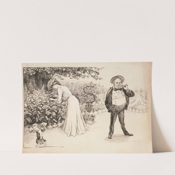 A woman clips a few coupons growing on a bush with numerous stocks and commodities (1903) by William Henry Walker