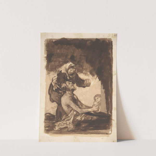 A woman giving a mug to an old man (ca. 1812–20) by Francisco de Goya