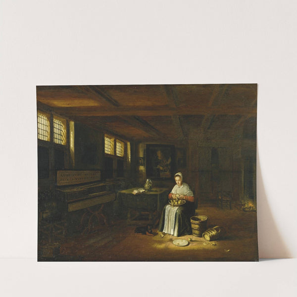 A Woman in an Interior Peeling Vegetables by Govert Dircksz Camphuysen