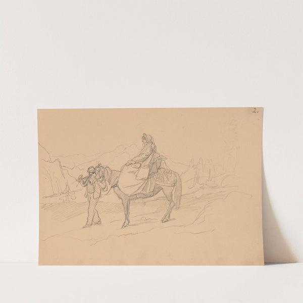 A woman on a horse led by a man in fez by Józef Simmler