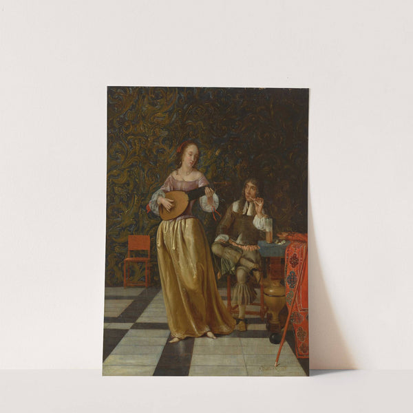 A woman playing the lute and a man listening by Eglon van der Neer