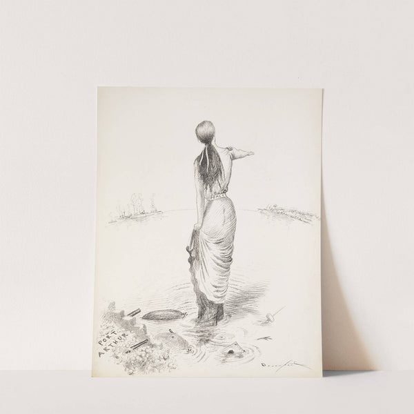 A woman representing peace stands in Port Arthur, filled with skulls and cannons by Homer Davenport