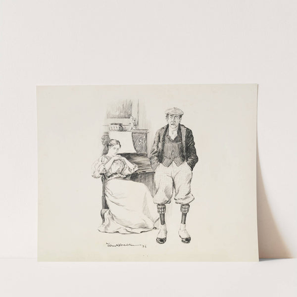 A woman seated at a piano and a standing man, hands in his pockets and smoking a cigarette. (1896) by William Henry Walker